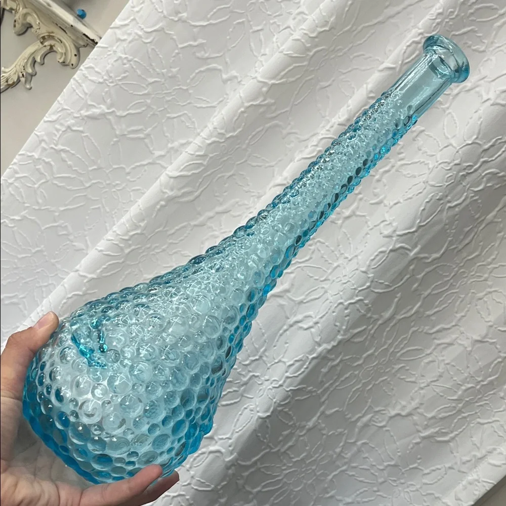 Vintage Blue Glass Bubble Vase
